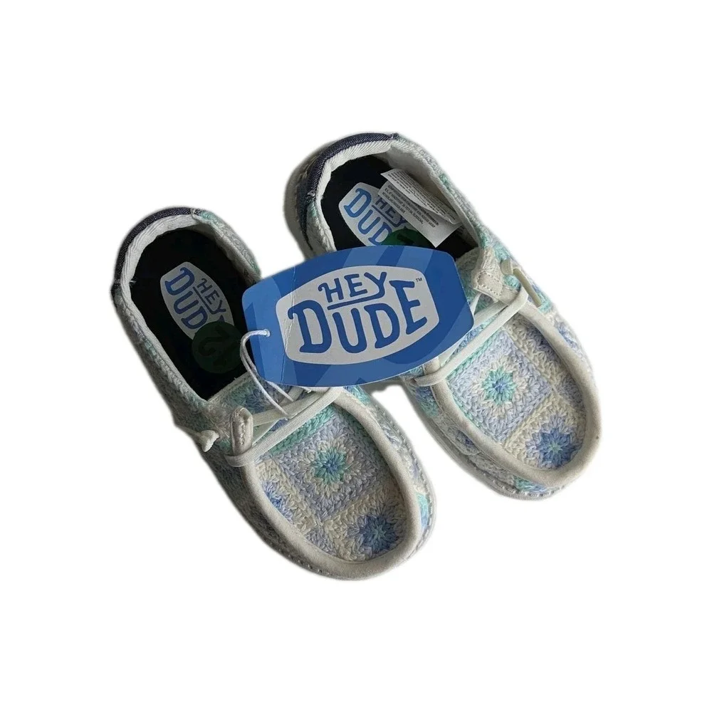Hey Dude Wendy Cottage Crochet Bay Blue‎ Multi Slip On Youth 12 43696-4VP Nwt